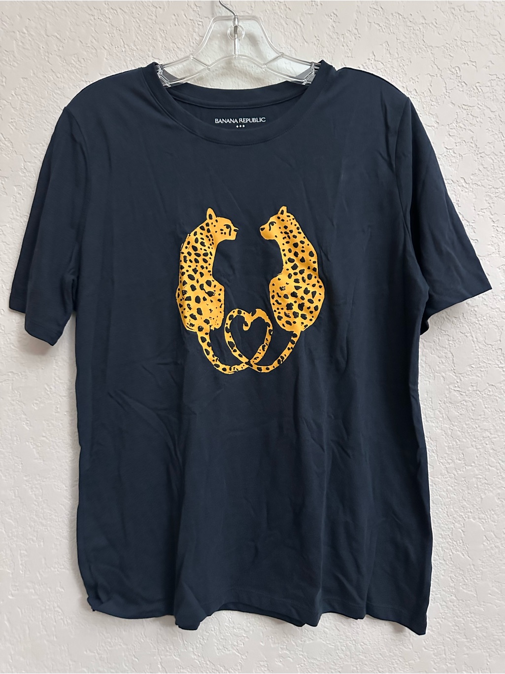 Banana Republic Eco Navy Graphic S/S Tee 2 Gold Cheetahs Womens Size Medium